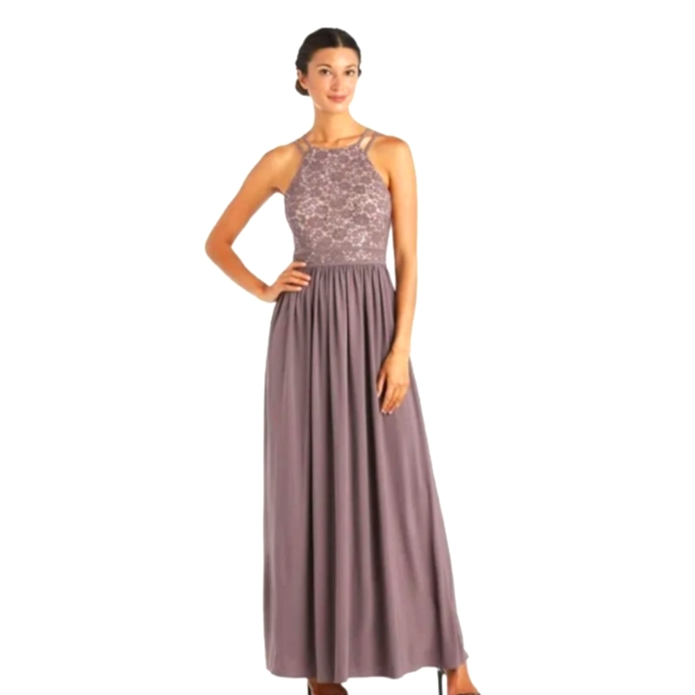 Nightway halter shimmer sequin lace maxi dress sz 8 *AH